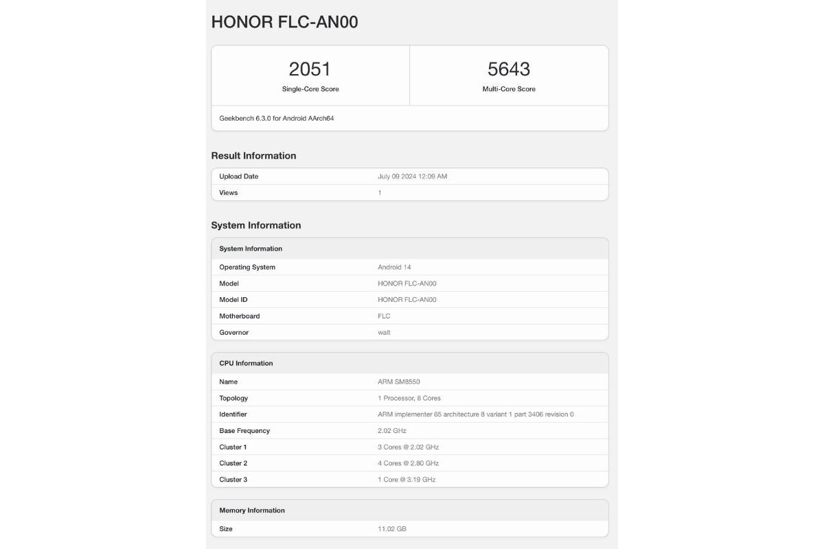 Honor Magic Vs3 runs Geekbench revealing Snapdragon 8 Gen 2 SoC