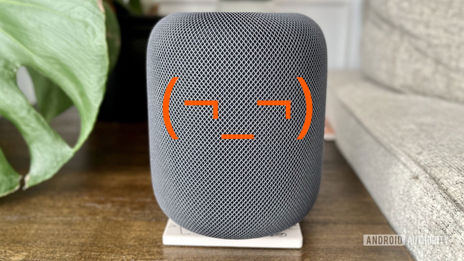 An annoyed HomePod 2nd gen in a living room