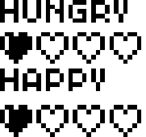 A photo of the hungry and happy status meters 